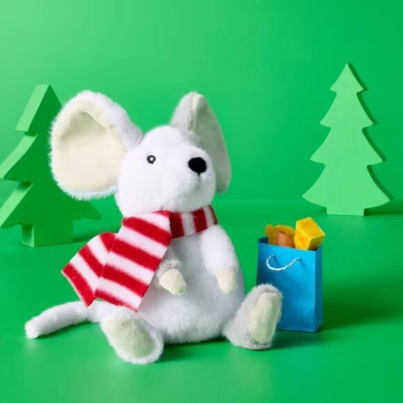 Gigglescape 7'' Mouse White and Gray with Striped Scarf Stuffed Animal NWT - Picture 2 of 3